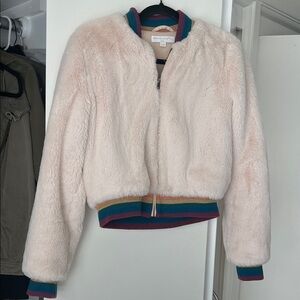 Spiritual Gangster Cream Bomber Jacket with Multicolor Trim